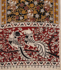 BLack Woven Cotton Saree With Printed Kalamkari Motifs-KAL1145