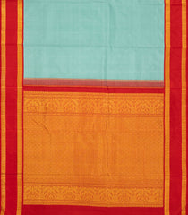 Turquoise Handloom Korvai Kanchipuram 9 Yards Silk Saree With Contrast Border-KA13391