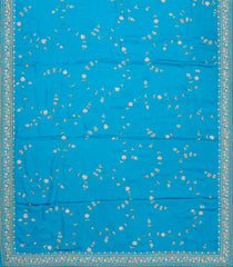 Cyan Woven Pure Crepe Silk Saree With Embroidered Floral Motifs-PS0584