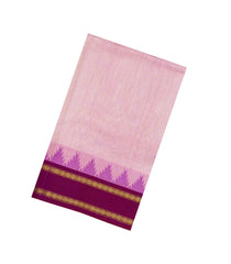 Baby Pink Handloom Korvai Silk Cotton Saree With Maroon Border-SC4422