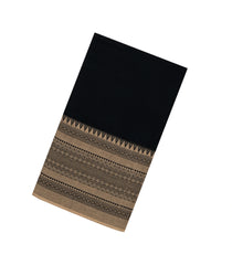 Black Woven Bengal Cotton Saree With Contrast Border-BG1897