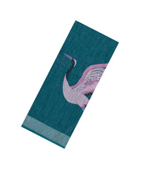 Teal Printed Synthetics Linen Saree With Zari Border-BL5329