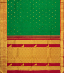 Green Handloom Korvai Kanchipuram Silk Saree With Zari Buttas-KA16720