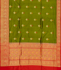 Leafy Green Handloom Banarasi Silk Saree With Meena Floral Buttas