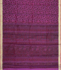 Purple Printed Silk Saree With Floral Motifs & Zari Border-PS0679
