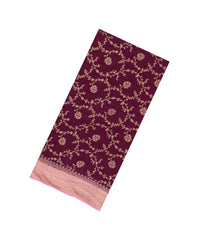 Dark Maroon Handloom Banarasi Khaddi Georgette Silk Saree With Contrast Border-BE1814
