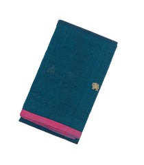 Teal Handloom Kanchi Cotton Saree With Deer Buttas