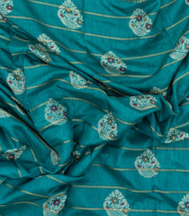 Aquamarine Printed Synthetic Dola Silk Saree With Zari Stripes & Border-BL5032