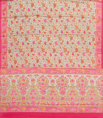 Off White Printed Pure Satin Silk Saree With Floral Motifs-PS0944