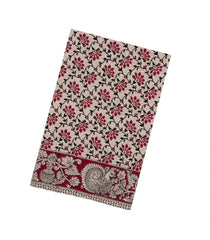 Taupe Woven Kalamkari Cotton Saree With Crimson Printed Motifs-KAL1160