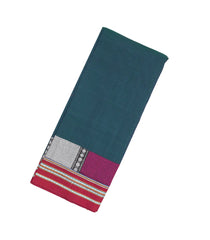 Teal Woven Cotton Saree With Kasuti Hand Embroidery Motifs-EN1757