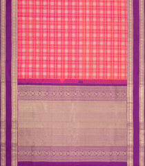 Peach Handloom Kanchipuram Silk Saree With Zari Checks & Buttas-KA16258