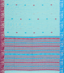 Turquoise Handloom Bengal Cotton Saree With Floral Buttas-BG1670