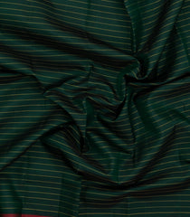 Bottle Green Handloom Kanchipuram Silk Saree With Stripes & Contrast Border-KA16199