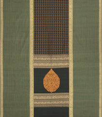 Bottle Green Handloom Muppagam Silk Cotton Saree With Checks & Buttas-SC4581