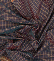 Dark Grey Handloom Kanchi Cotton Saree With Checks-KC1579