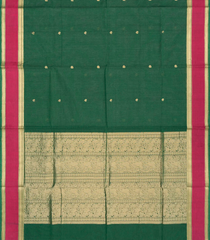 Dark Green Handloom Kanchi Cotton Saree With Annam Buttas-KC1453