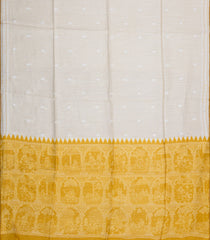 Off White Printed Tussar Silk Saree With Floral Motifs  & Contrast Pallu-TU3708