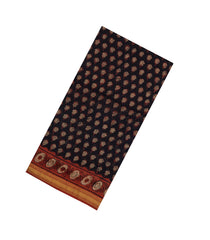 Black Printed Chanderi Cotton Saree With Zari Border-CC1500