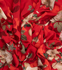 Red Woven Crepe Silk Saree With Printed Floral Motifs-PS0530