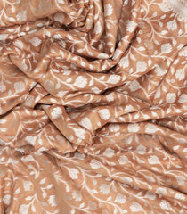 Taupe Handwoven Banarasi Khadi Georgette Silk Saree With Floral Motifs-BE1731