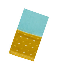 Turquoise Woven Blended Viscose With Contrast Border-BL5576