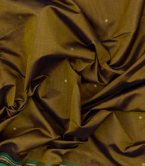 Dark Olive Handloom Silk Cotton Saree With Coin Buttas-SC3966