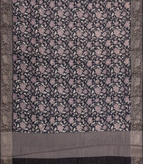 Black Printed Chanderi Cotton Saree With Zari Border-CC1565
