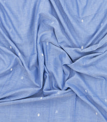 Light Blue Handloom Bengal Cotton Saree With Coin Buttas-BG1664