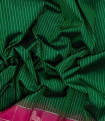 Dark Green Handloom Soft Silk Saree With Stripes & Contrast Border-SO4525