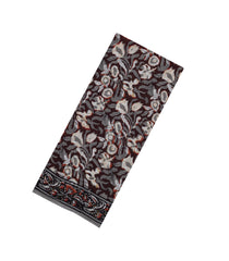 Dark Brown Printed Jaipur Cotton Saree With Floral Motifs-JC1461