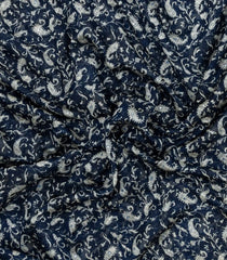 Indigo Printed Chanderi Cotton Saree With Floral Motifs & Sequin Work-CC1435