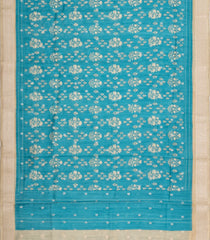 Cyan Printed Tussar Silk Saree With Floral Motifs-TU3609