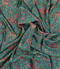 Aquamarine Printed Pure Satin Silk Saree With Floral Motifs-PS0957