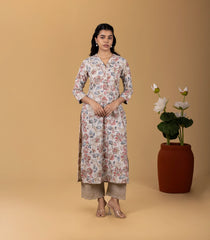 Off-White Floral Printed Kurta-KR0870