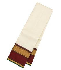 White Handloom Korvai Kanchipuram Silk Saree With Contrast Border-KA15361