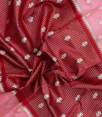 Crimson Woven Banarasi Poona Silk Saree With Checks & Buttas-BP1014