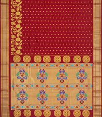 Maroon Handloom Paithani Silk Saree With Floral Zari Motifs & Meena Pallu-PA1108