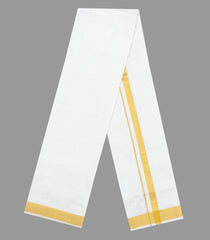 White Handloom Pure Silk 8 Yards Dhoti With Zari Border-CD1546
