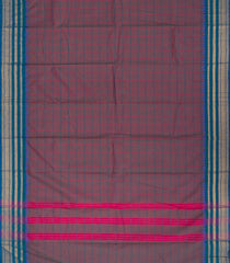 Dark Lilac Woven Chettinad Cotton Saree With Checks & Contrast Border-CN1822