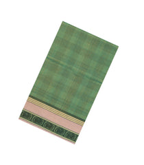 Green Handloom Silk Cotton Saree With Checks & Contrast Border-SC3998
