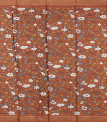 Rust Printed Blended Viscose Saree With Kalamkari Pallu-BL5783