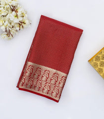 Red Mysore Crepe Silk Saree With Dotted Stripes