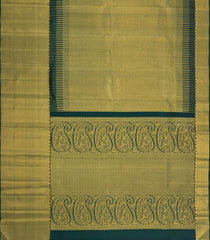 Bottle Green Handloom Kanchipuram Silk Saree With Temple Border-KA16196