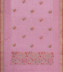 Dusty Pink Embroidered Linen Saree With Floral Motifs-LI0758