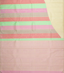 Cream Handloom Kanchipuram Silk Saree With Multicolour Stripes Rising Border-KA16643