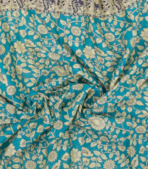Turuqoise Printed Jaipur Cotton Saree With Kalamkari Motifs-JC1907