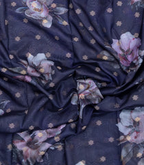Dark Grey Printed Synthetic Dola Silk Saree With Zari Buttas & Border-SY0253