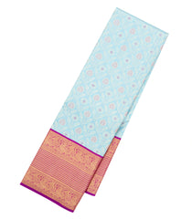 Turquoise Handloom Korvai Kanchipuram Silk Saree With Meena Floral Motifs-KA14736