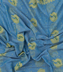 Steel Blue Woven Bengal Cotton Saree With Annam Motifs-BG1715